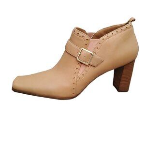 🔥Worthington Joelle New Leather Buckle Ankle Tan Bootie Heel Shoe